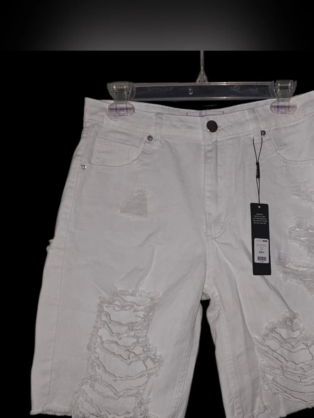 NWT Fashion Nova Distressed Denim Bermuda Shorts - White Size 5